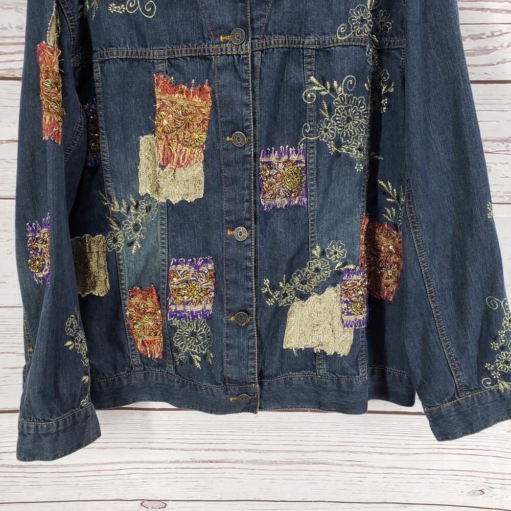 Chico's Women's Embroidered Patchwork Button Fron… - image 3